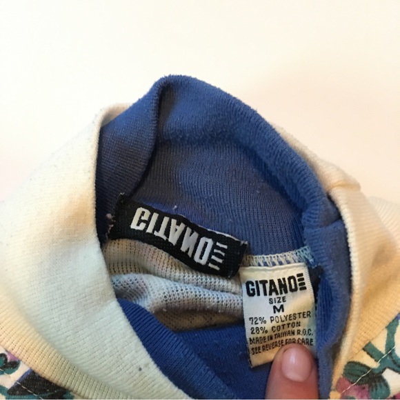 Vintage Gitano Floral Turtleneck Sweatshirt White Blue Purple - Picture 4 of 4